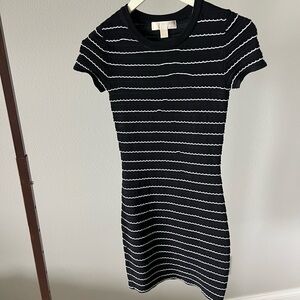 Michael Kors Black and White Wave Pattern Mini Dress